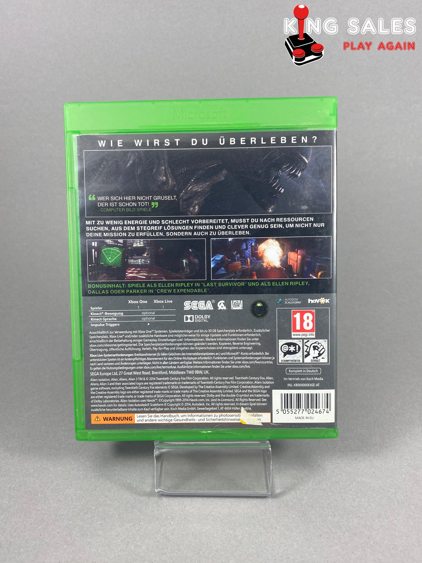 Xbox One Videospiel Alien Isolation Cover von hinten