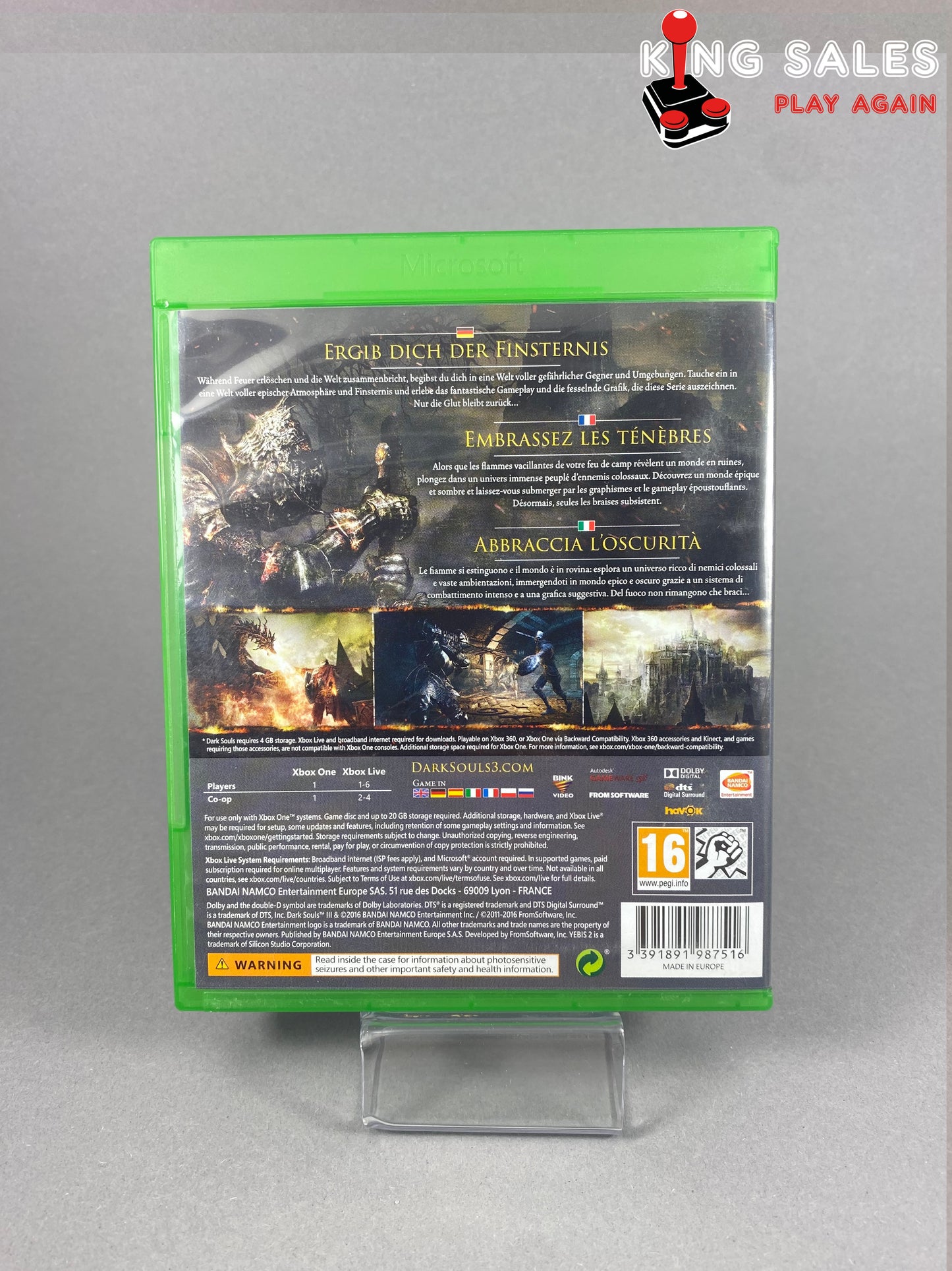 Xbox One Videospiel Dark Souls 3 Cover von hinten