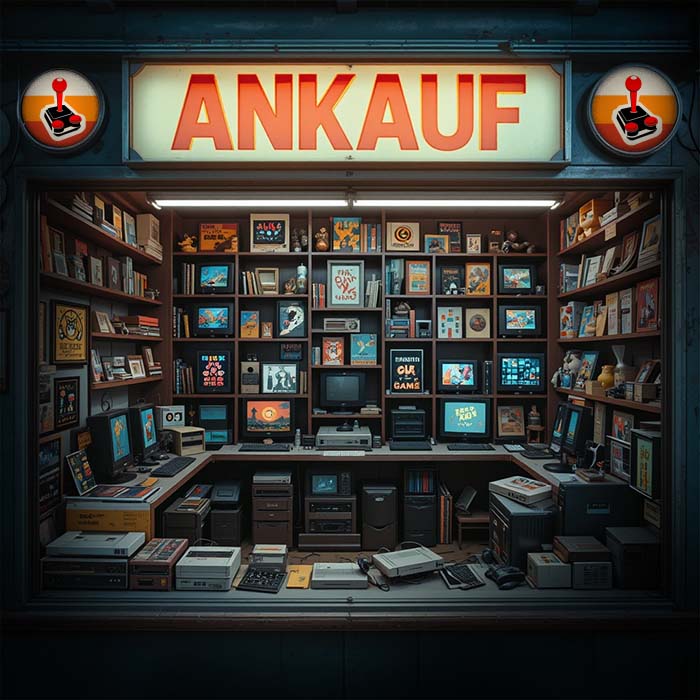 Stimmungsbild eines Retro-Pfandleihaus als Symbol für den Ankauf von Games und Konsolen