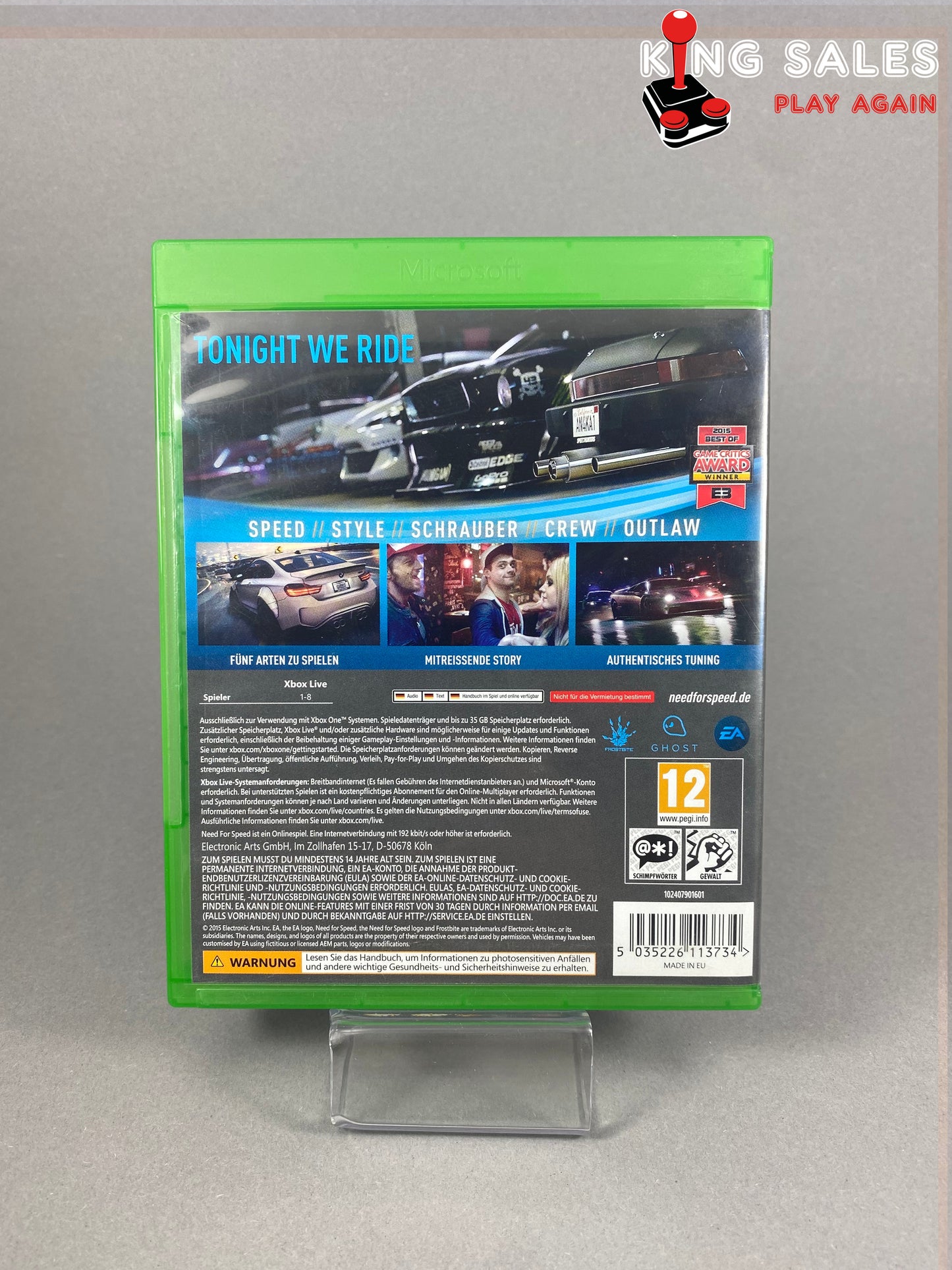 Xbox One Videospiel Need for Speed Cover von hinten