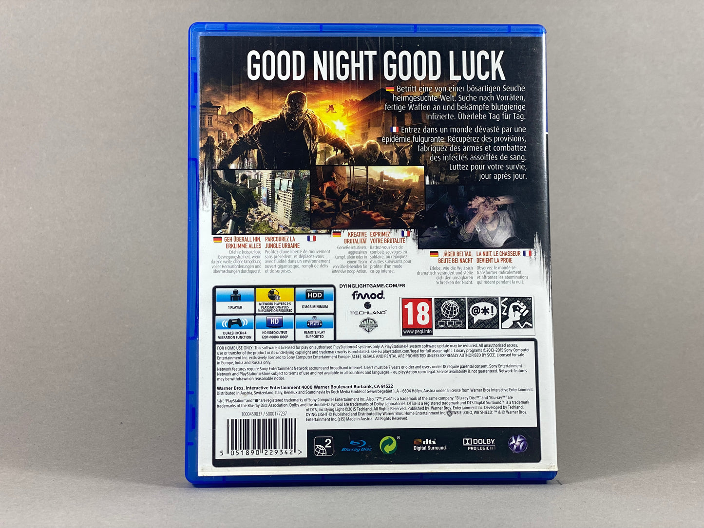 PlayStation 4 Videospiel Dying Light Hülle von hinten