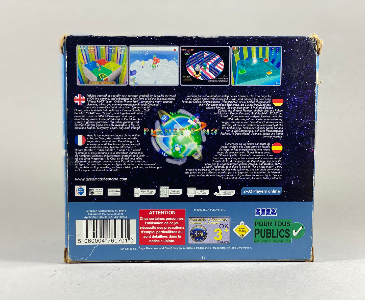 Sega Dreamcast Videospiel Planet Ring Big Box von hinten