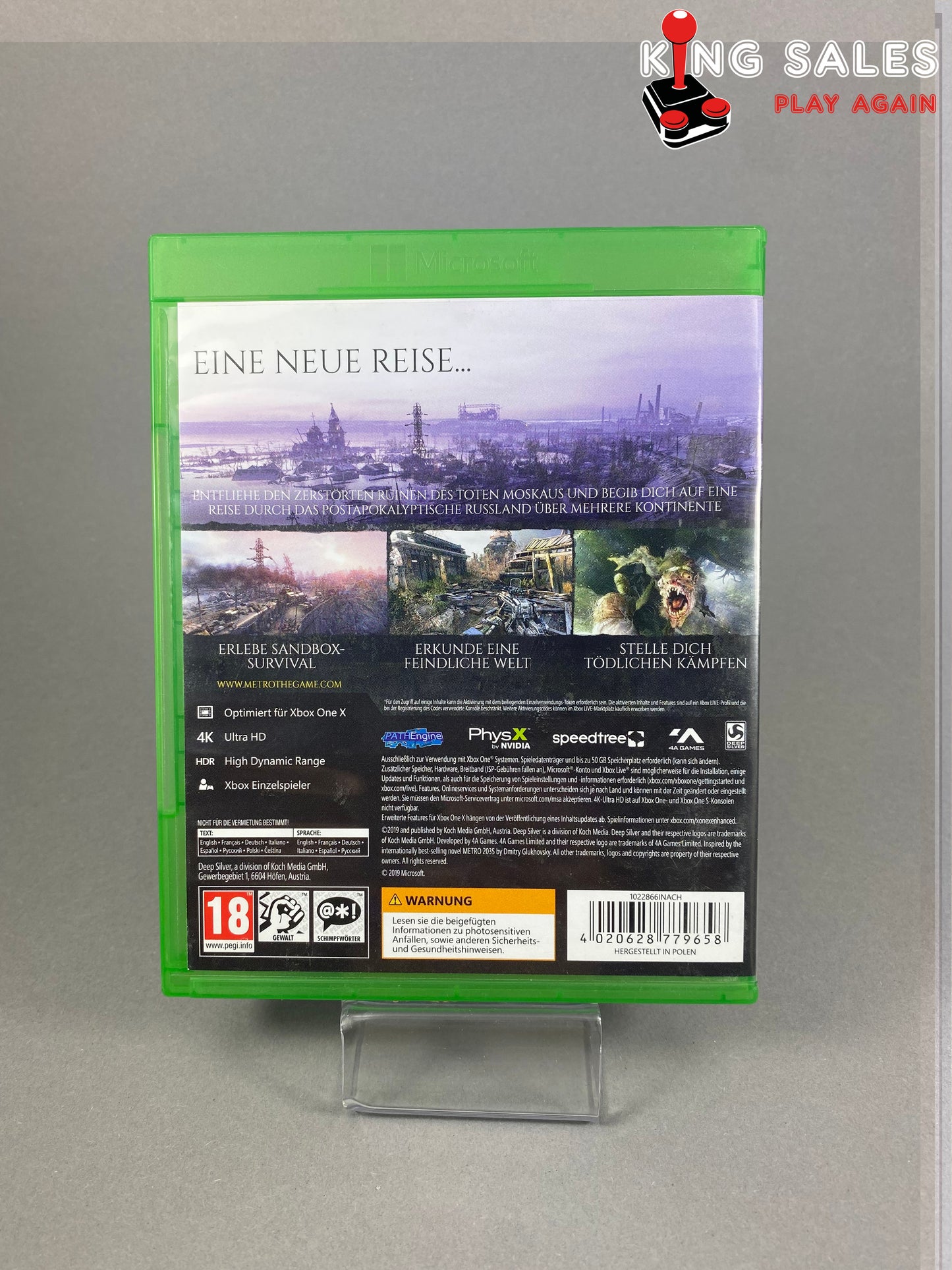 Xbox One Videospiel Metro Exodus Cover von hinten
