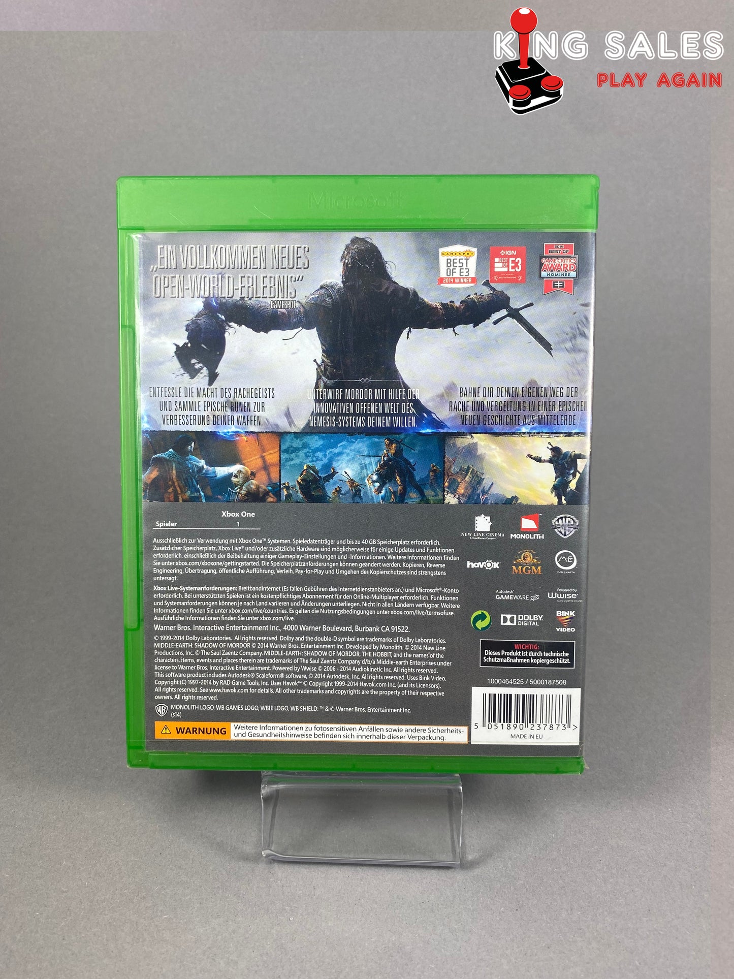 Xbox One Videospiel Mordors Schatten Cover von hinten