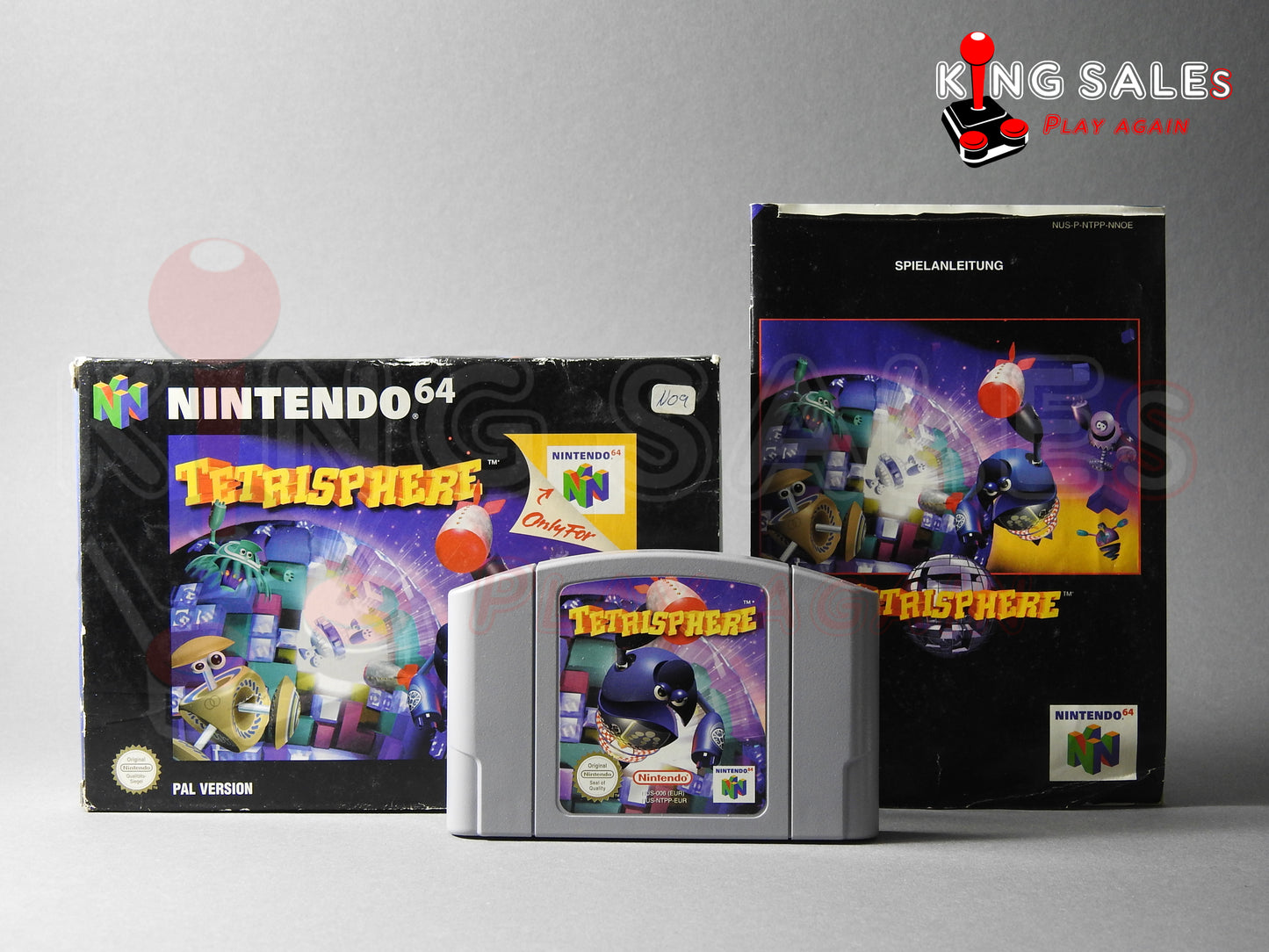 Nintendo 64 Videospiel Tetrisphere Originalverpackung von vorne mit Anleitung und Modul