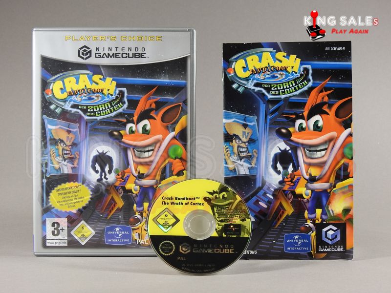 Nintendo Gamecube Videospiel Crash Bandicoot Zorn des Cortex Players Choice Hülle mit Anleitung und Disc