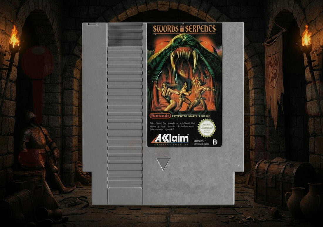 Nintendo NES Videospiel Swords and Serpents Modul von vorne