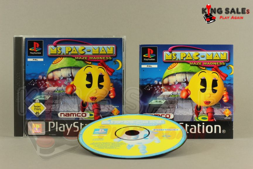 PlayStation Videospiel Ms. Pac-Man Maze Madness Hülle mit Anleitung und Disc