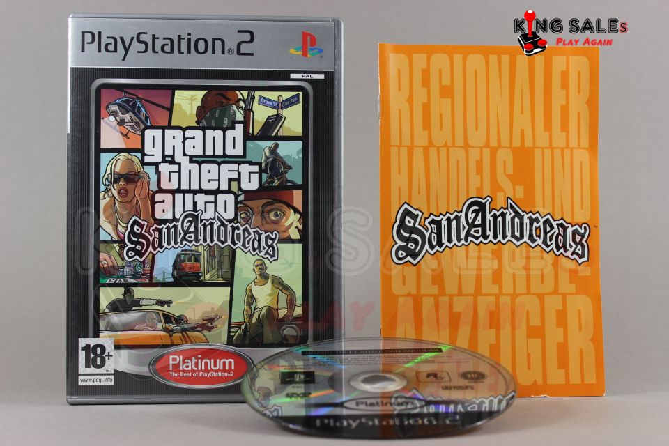 PlayStation 2 Videospiel Grand Theft Auto San Andreas Platinum Hülle mit Anleitung und Disc