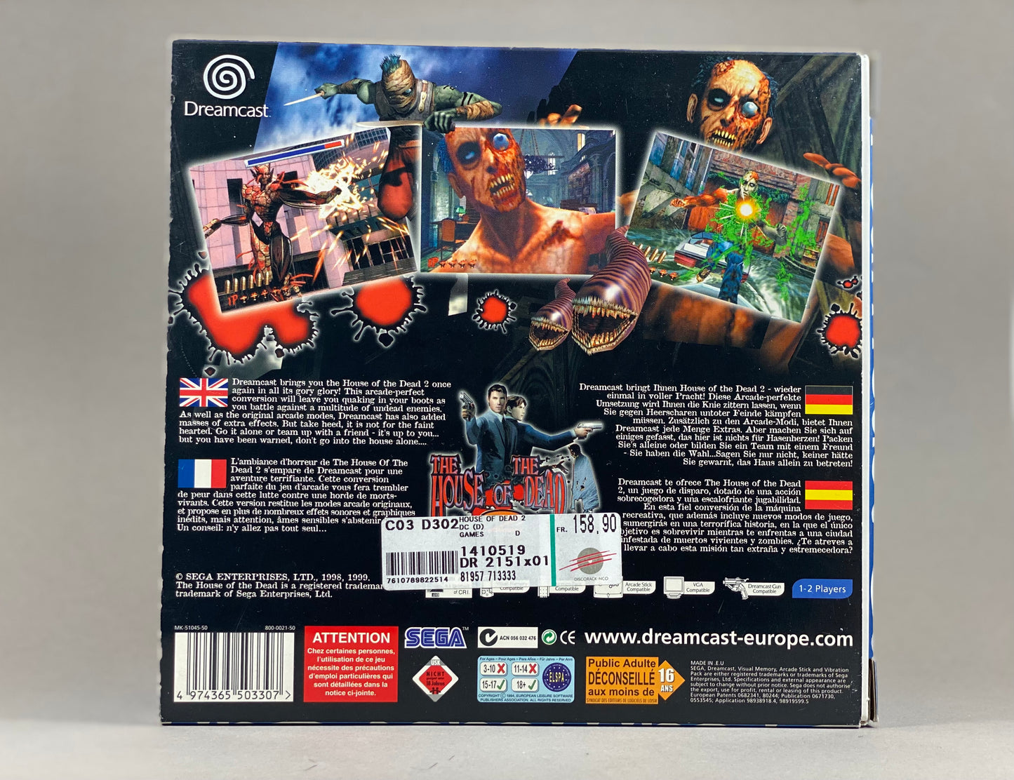 Sega Dreamcast The House of the Dead Big Box OVP von hinten