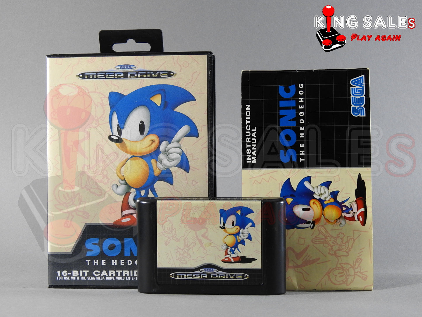 Sega Mega Drive Videospiel Sonic the Hedgehog Hülle mit Anleitung und Modul