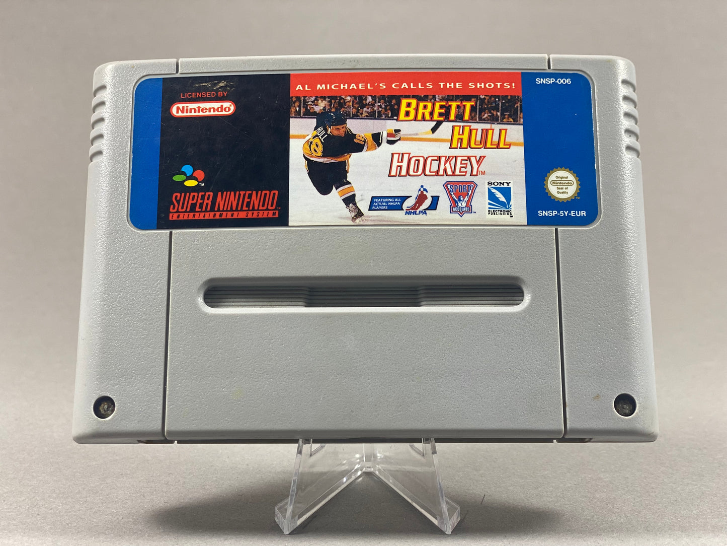 Super Nintendo Videospiel Brett Hull Hockey Modul von vorne