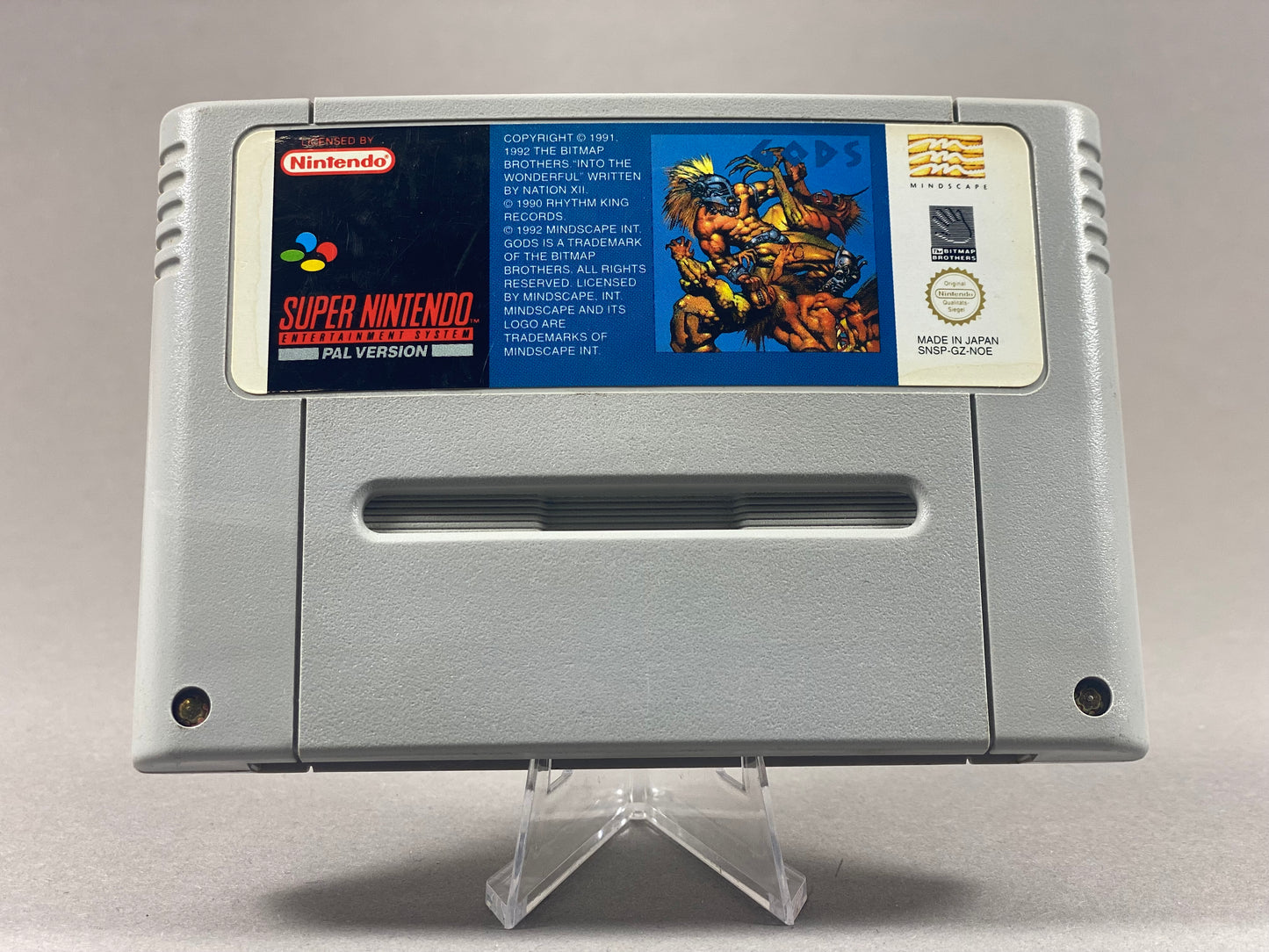 Super Nintendo Videospiel Gods Modul von vorne