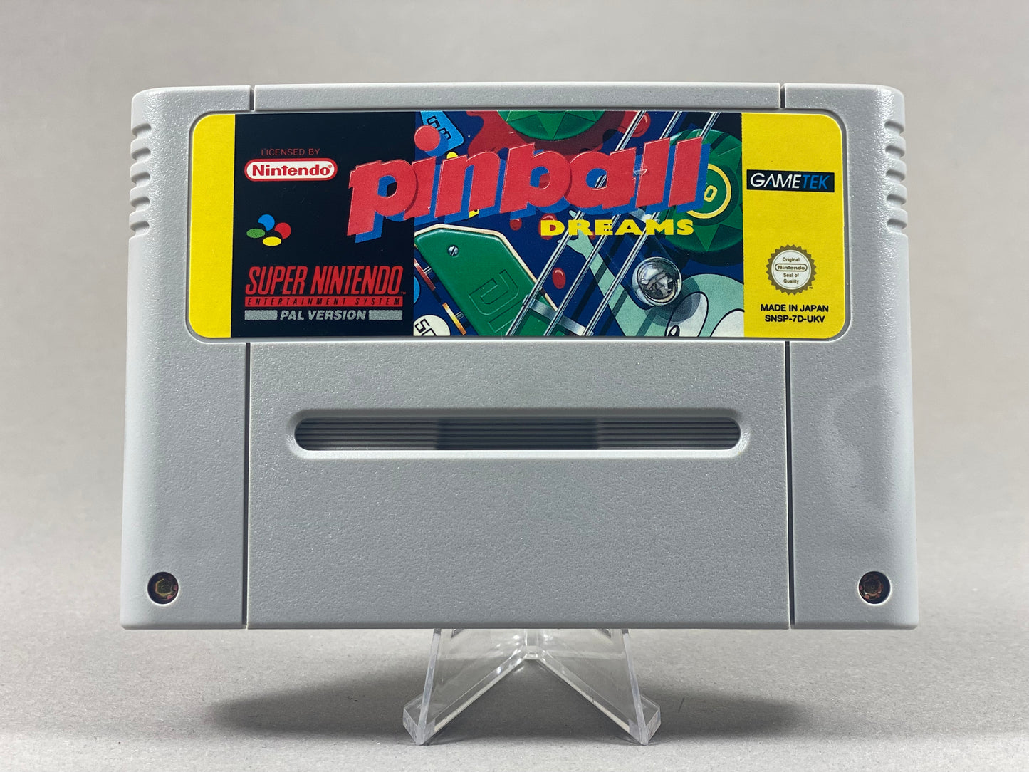 Super Nintendo Videospiel Pinball Dreams Modul von vorne