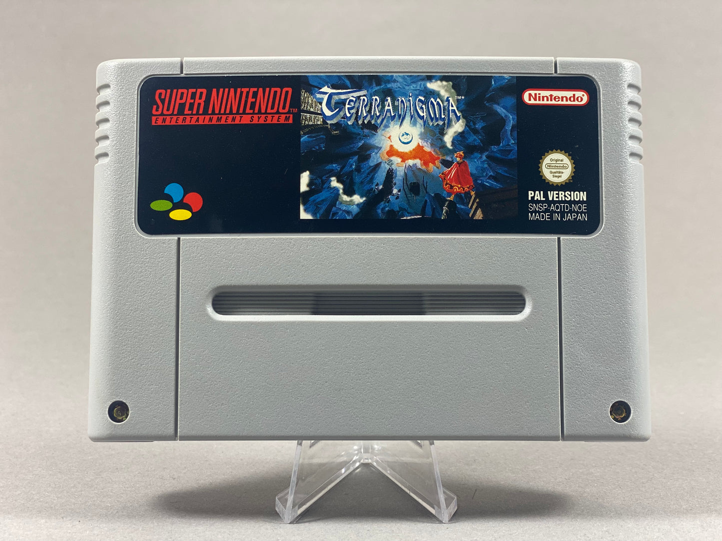 Super Nintendo Videospiel Terranigma Modul von vorne