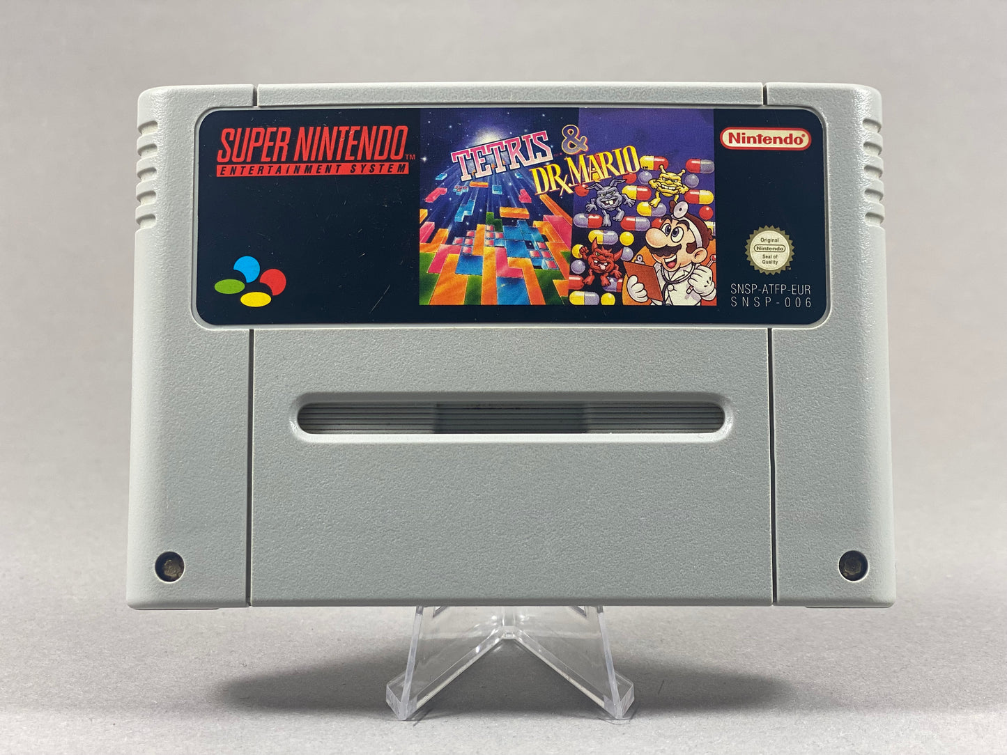 Super Nintendo Videospiel Tetris & Dr.Mario Modul von vorne