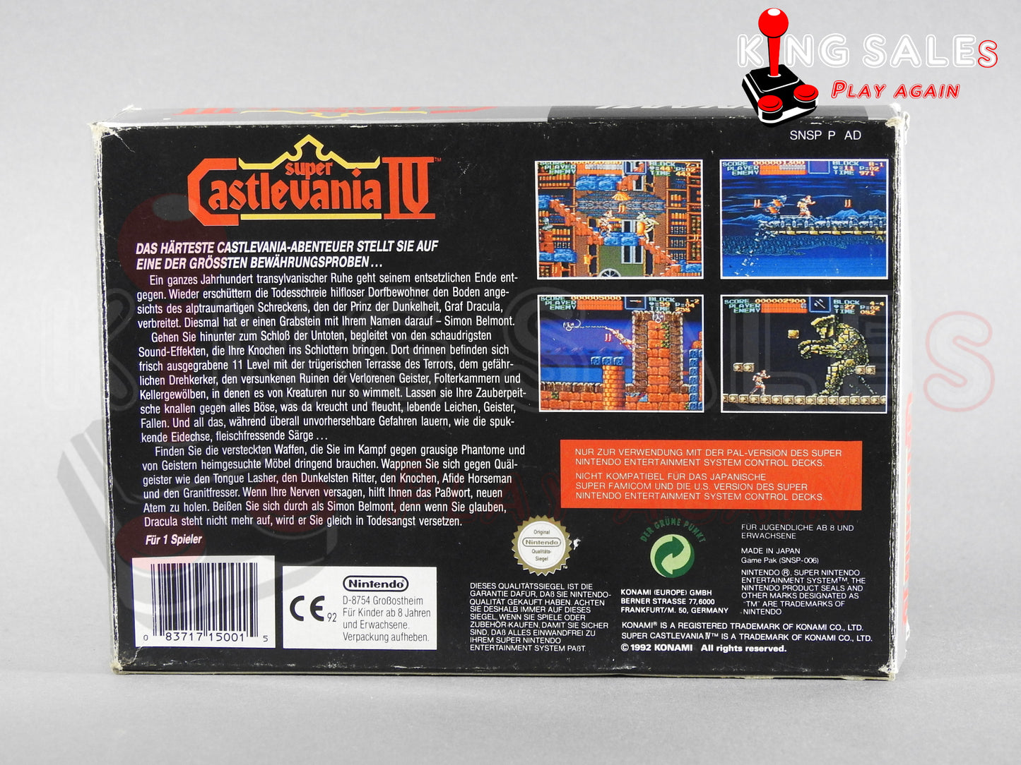 Super Nintendo Videospiel Super Castlevania IV in Originalverpackung von hinten