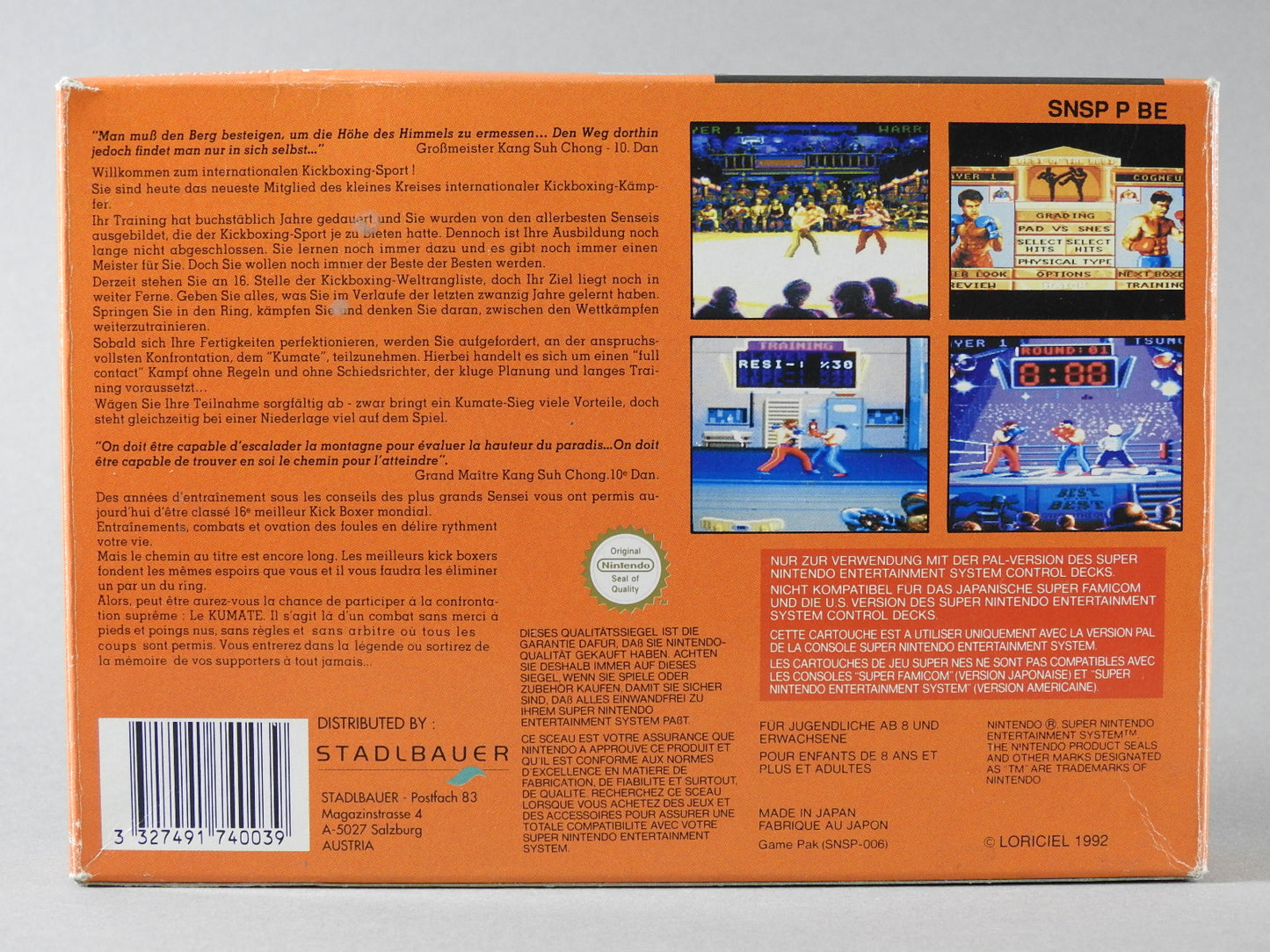 Super Nintendo Videospiel Best of the Best Championship Karate in Originalverpackung von hinten