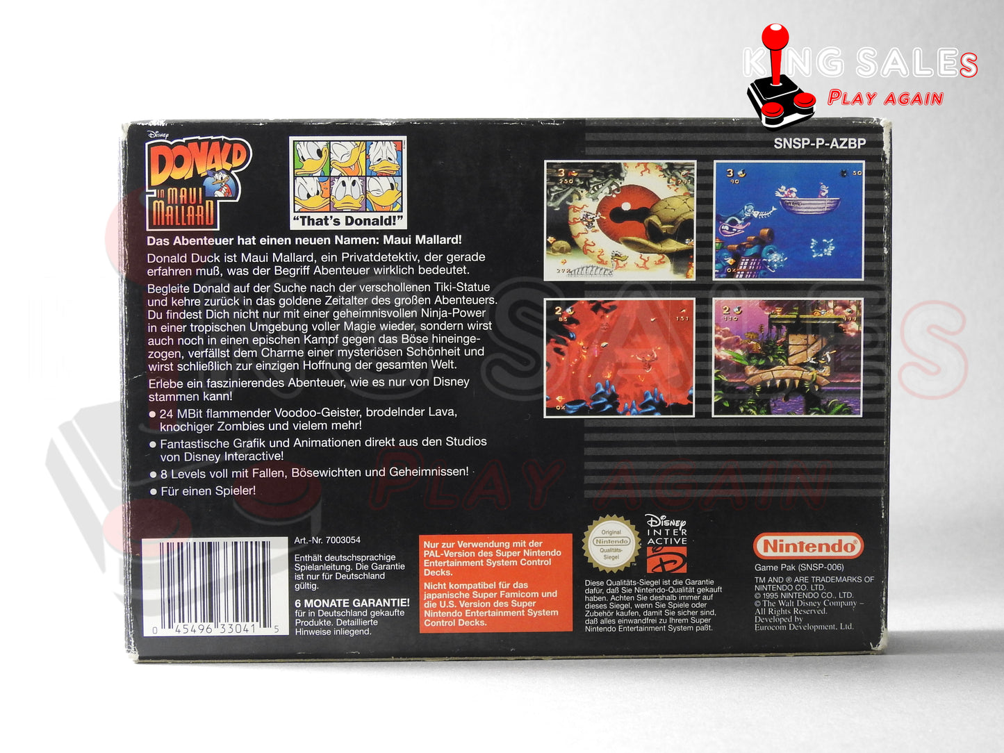 Super Nintendo Videospiel Donal in Maui Mallard in Originalverpackung von hinten