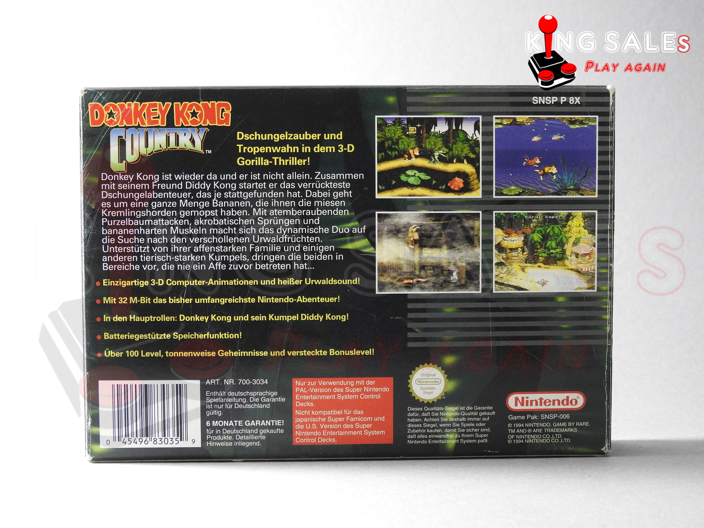 Super Nintendo Videospiel Donkey Kong Country in Originalverpackung von hinten