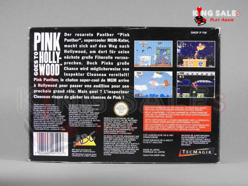 Super Nintendo Videospiel Pink goes to Hollywood in Originalverpackung von hinten