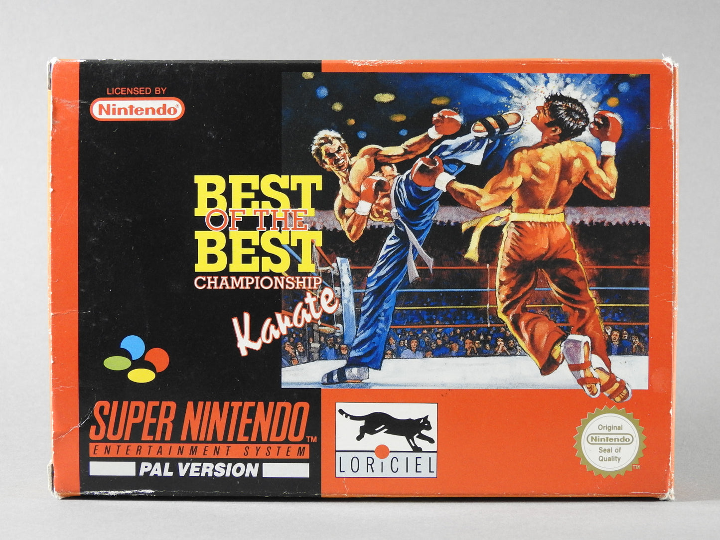 Super Nintendo Videospiel Best of the Best Championship Karate in Originalverpackung von vorne