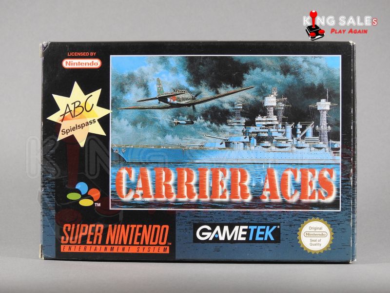 Super Nintendo Videospiel Carrier Aces in Originalverpackung von vorne