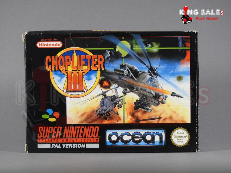 Super Nintendo Videospiel Choplifter 3 in Originalverpackung von vorne
