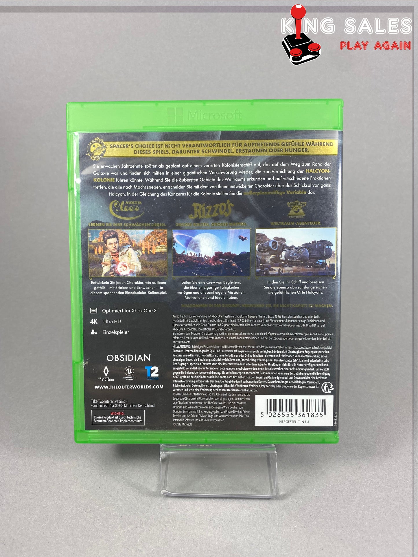 Xbox One Videospiel The Outer World Cover von hinten