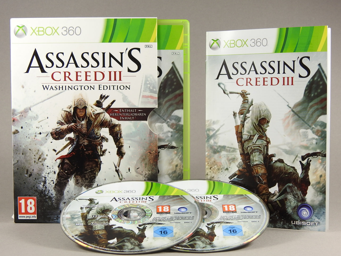 Xbox 360 Videospiel Assassins Creed 3Washington Edition Hülle mit Anleitung und Disc