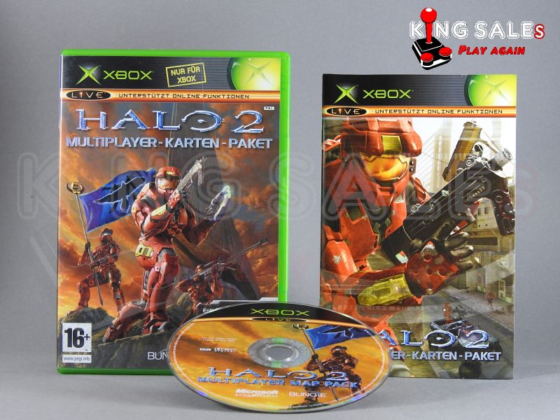 Xbox Videospiel Halo 2 Multiplayer Kartenpaket Hülle mit Anleitung und Disc
