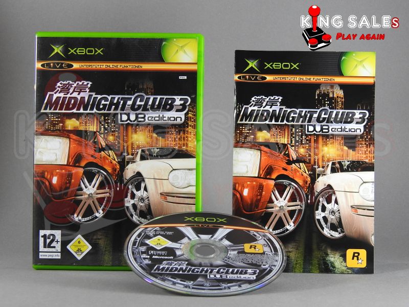 Xbox Videospiel Midnight Club 3 DUB Edition Hülle mit Anleitung und Disc
