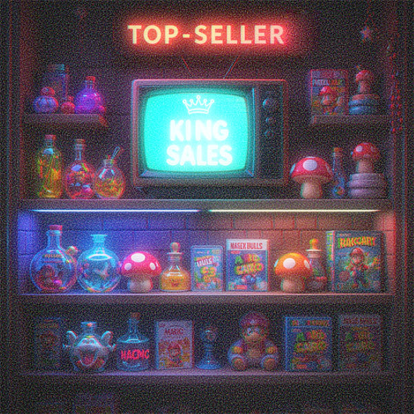 Regale mit ikonischen Retro-Game-Objekten als Titelbild für die Top Seller Kategorie