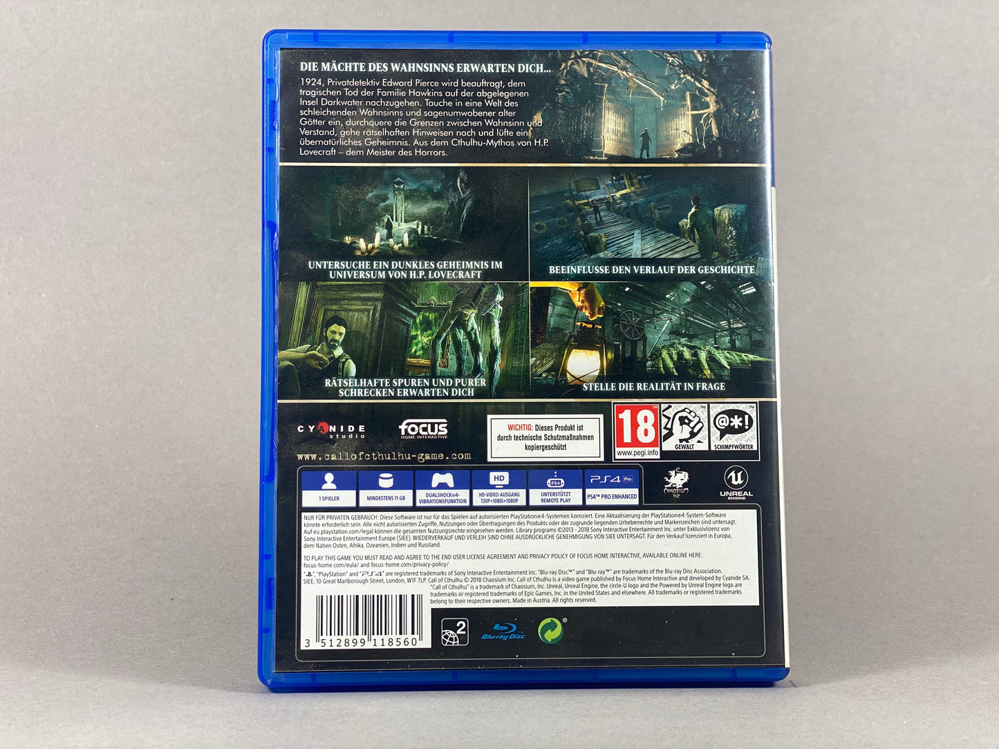 PlayStation 4 Videospiel Call of Cthulhu Hülle von hinten