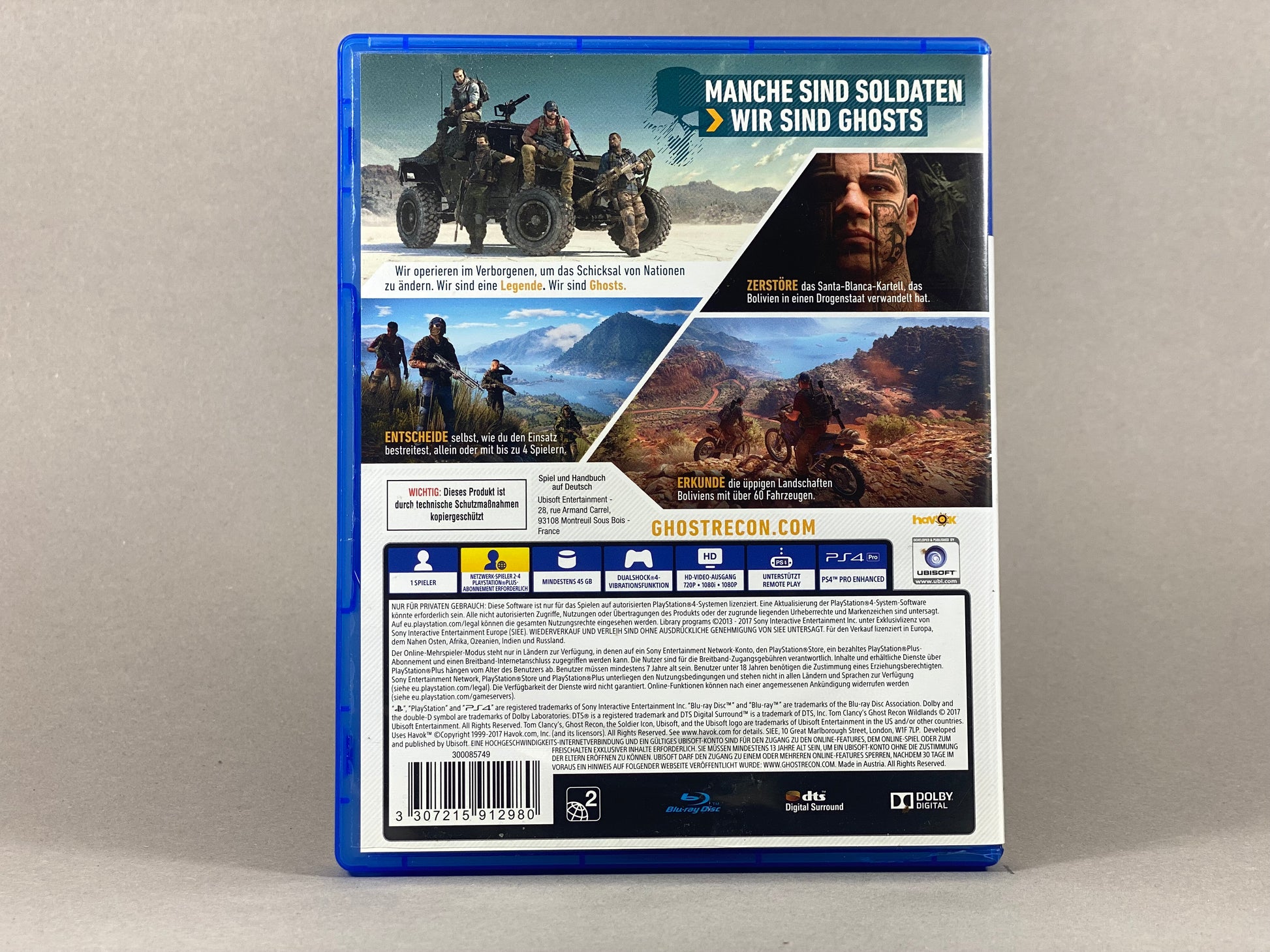 PlayStation 4 Videospiel Ghost Recon Wildlands Hülle von hinten