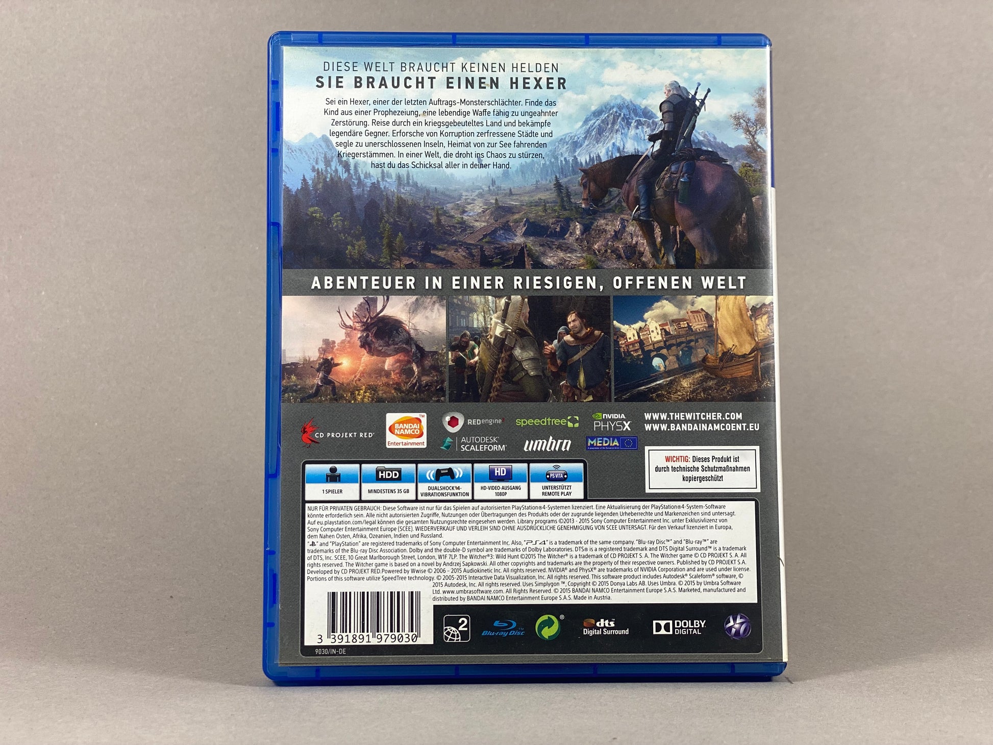 PlayStation 4 Videospiel The Witcher 3 Wild Hunt Hülle von hinten