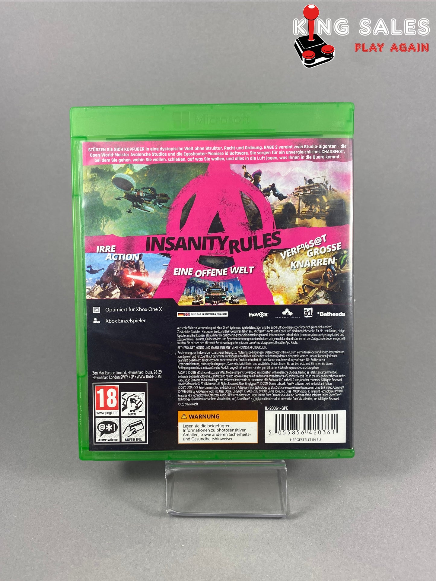 Xbox One Videospiel Rage 2 Cover von hinten