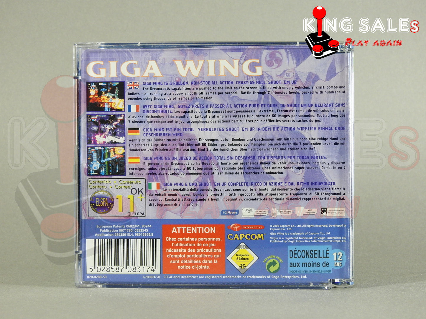 Sega Dreamcast Videospiel Giga Wing Cover von hinten