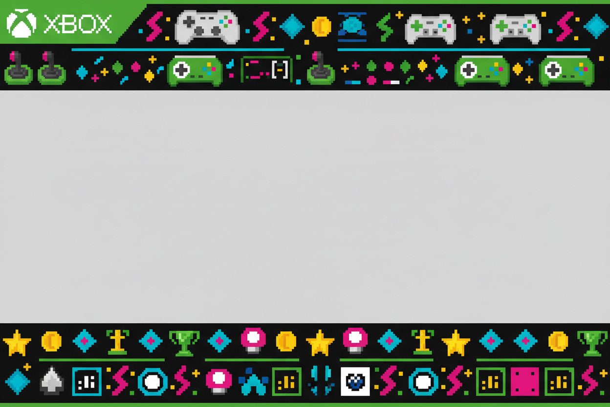 Hintergrundbild im Videospiel Design mit Xbox Controller und Pixel Figuren