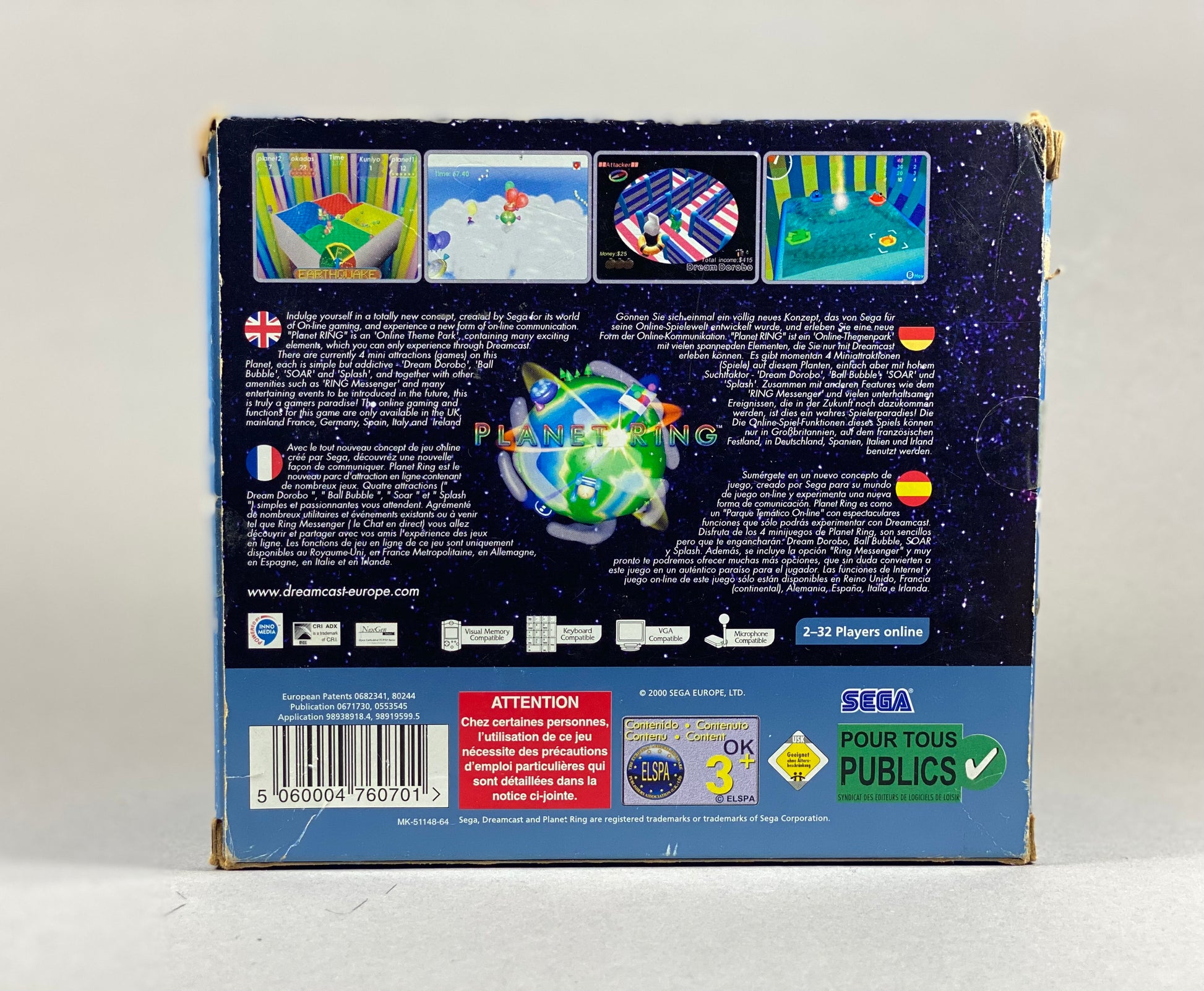 Sega Dreamcast Videospiel Planet Ring Big Box von hinten