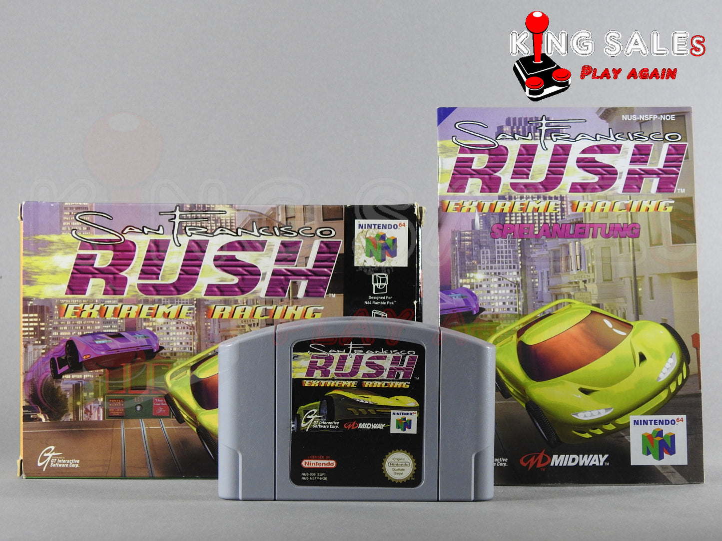 Nintendo 64  Videospiel San Francisco Ruch Extreme Racing Originalverpackung von hinten vorne mit Anleitung und Modul