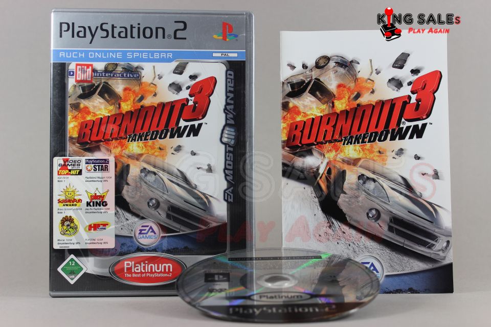 PlayStation 2 Videospiel Burnout 3 Takedowm Hülle mit Anleitung und Disc