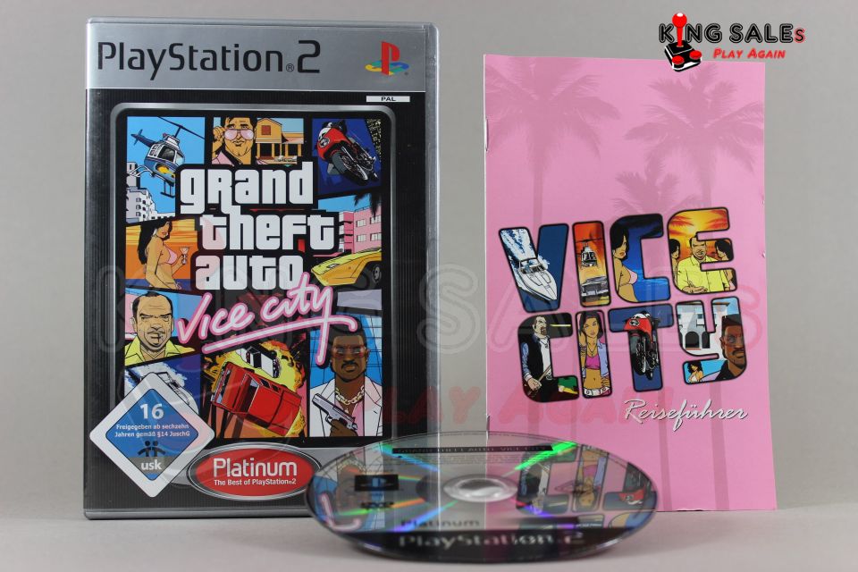 PlayStation 2 Videospiel GTA Vice City Platinum  Hülle mit Anleitung und Disc