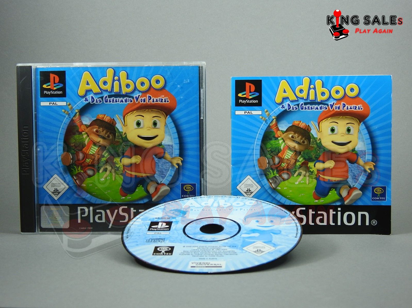 PlayStation Videospiel Adiboo und das Geheimnis von Paziral Hülle mit Anleitung und Disc