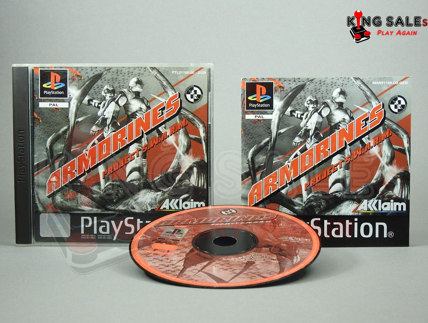 PlayStation Videospiel Armorines: Projekt S.W.A.R.M Hlle mit Anleitung und Disc