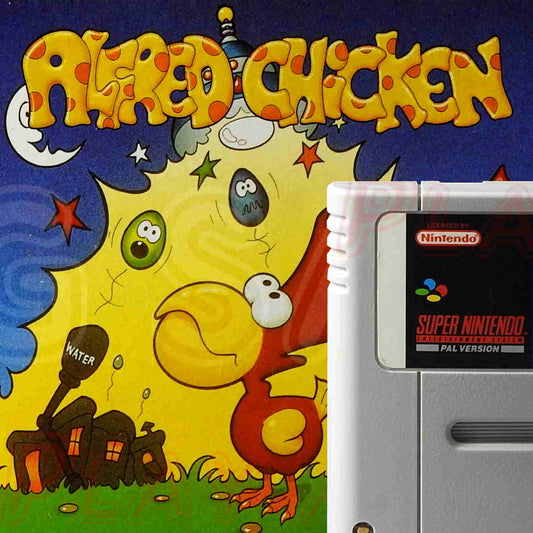 Super Nintendo Videospiel Alfred Chicken in Originalverpackung mit Anleitung und Modul