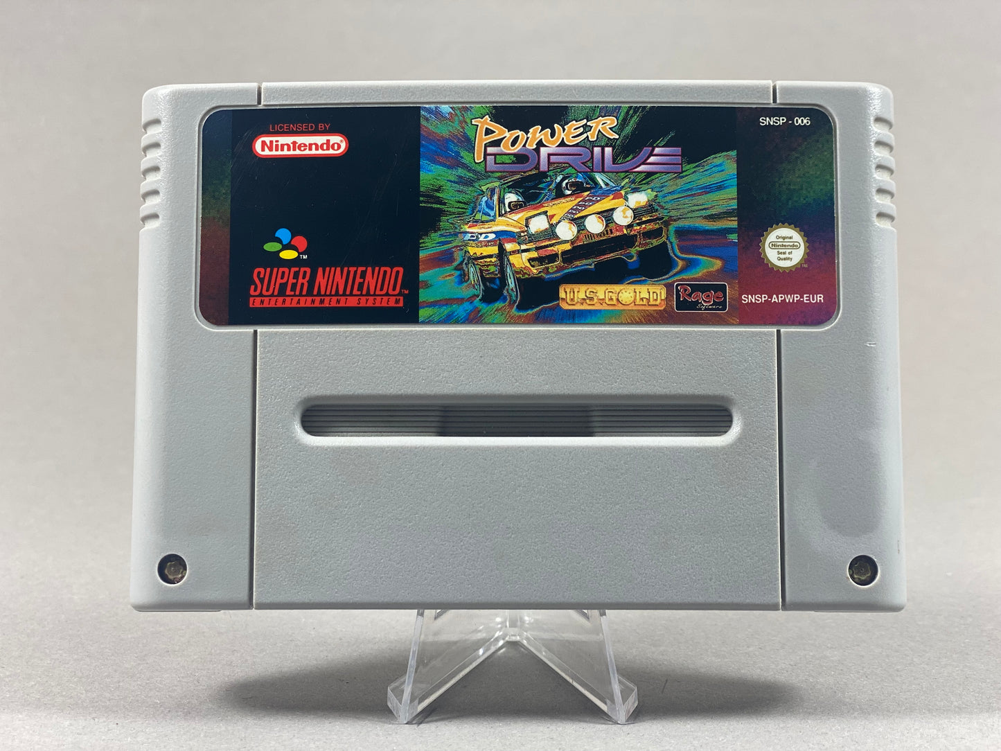 Super Nintendo Videospiel Power Drive Modul von vorne