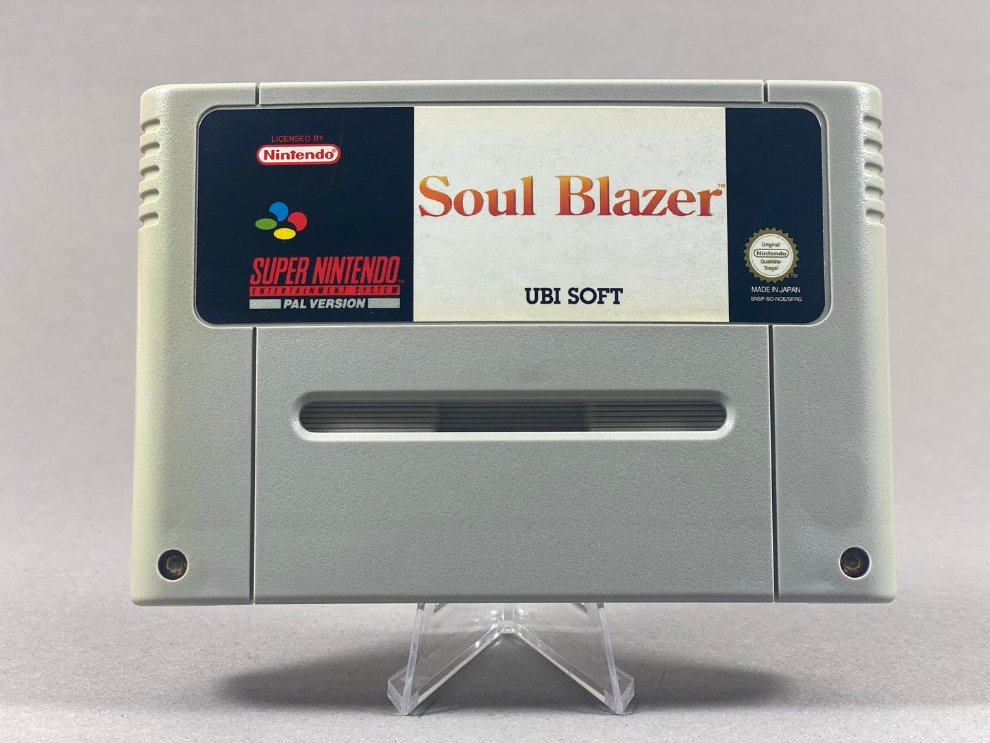Super Nintendo Videospiel Soul Blazer Modul von vorne