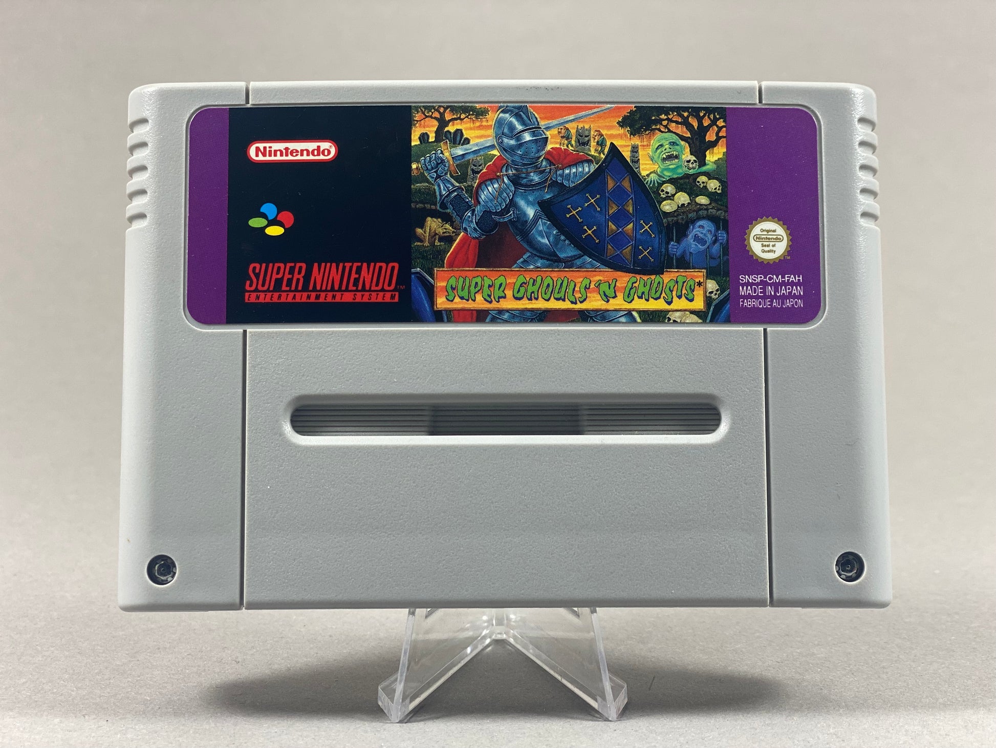 Super Nintendo Videospiel Super Ghouls n Ghosts Modul von vorne