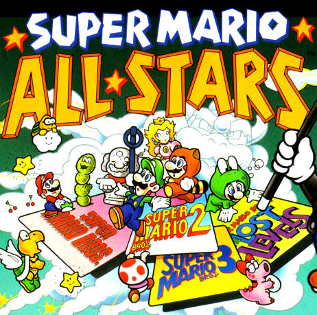 Super Nintendo Videospiel Super Mario All-Stars Modul von vorne